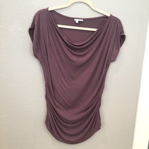 Halogen drape front top with cap sleeves in Plum